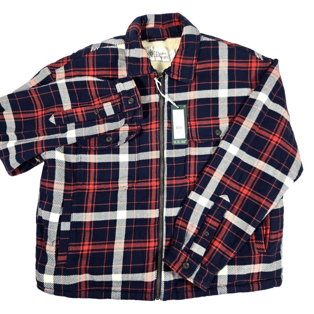 Alpine Design Women's Sherpa Lined Full Zip Jacket Size Medium Navy Plaid New